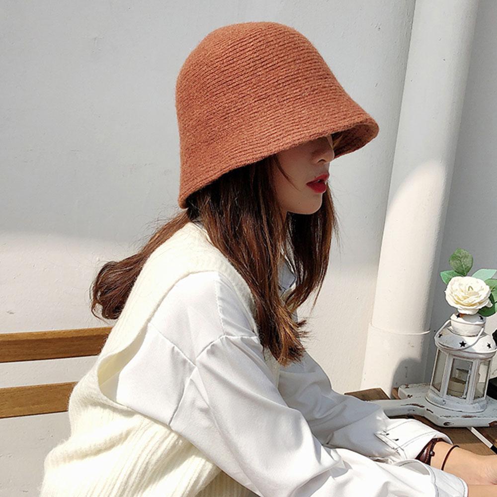 Fashion Women Winter Knitted Thicken Autumn Bucket Hat Warm Hats Felt Wool Hat Fishing Cap