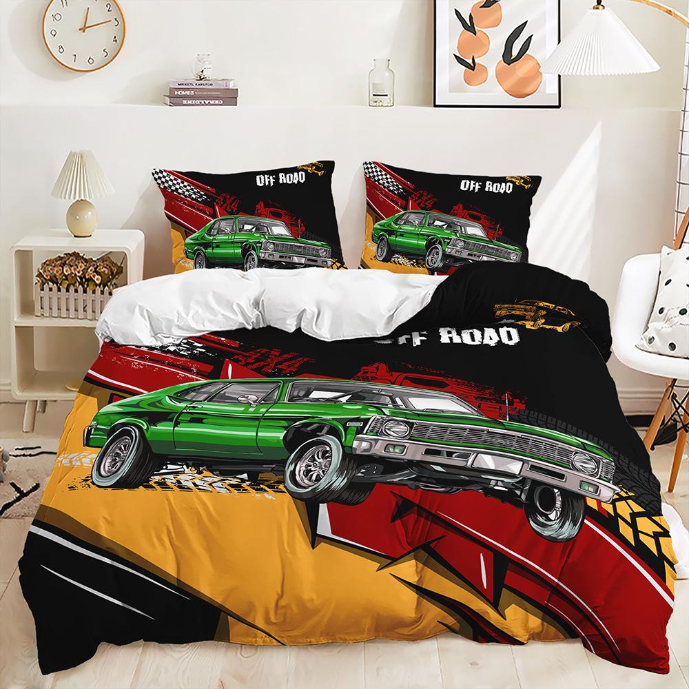 Комплект постельного белья для дома с 3D-гоночным узором, пуховый пододеяльник суперкара, комплект постельного белья для комнаты мальчика, полноразмерная односпальная/двуспальная кровать EU135 * 200, домашнее украшение