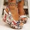 Women Fashion Thick Heel Sandals Wedge Platform Sandals Fish Mouth Print High Heel Women'S Sandals Shallow Cut Shoes Woman 2024