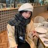 Korean Version Ins Soft Waxy Imitation Cashmere Green Plaid Scarf for Women Winter Color Matching Versatile Warm Student Knitted Scarf