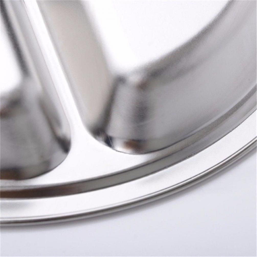 Stainless Steel 3-Compartments-Divided Plate Food Serving Lunch Dinner Dish Tray