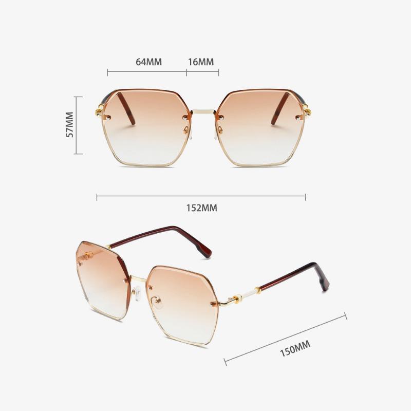 Irregular Hexagons Rimless Sunglasses Women Metal Vintage Gradient Stylish Design Oversized Square Sun Glasses UV400