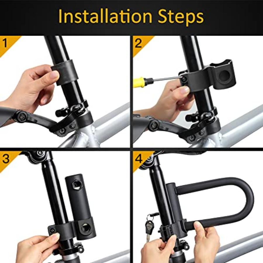 Heavy Duty U Lock for Bike Motorcycle Security 16mm Shackle 4ft 6ft Cable with Mounting Bracket Silver