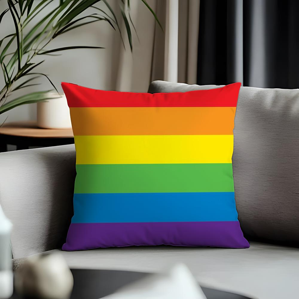 New RRainbow Flaged Cushion Cover Antidustmite Pillowcase Invisible Zipper Silky Short Plush Sofa Cushion Cover