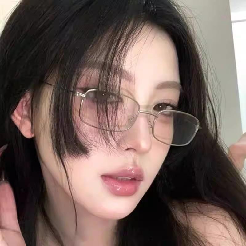 Винтажные очки Y2K Металлическая оправа Полуободковые Без линз Шикарные очки для девочек для косплея, вечеринки, украшения, Металлические очки для фотографии