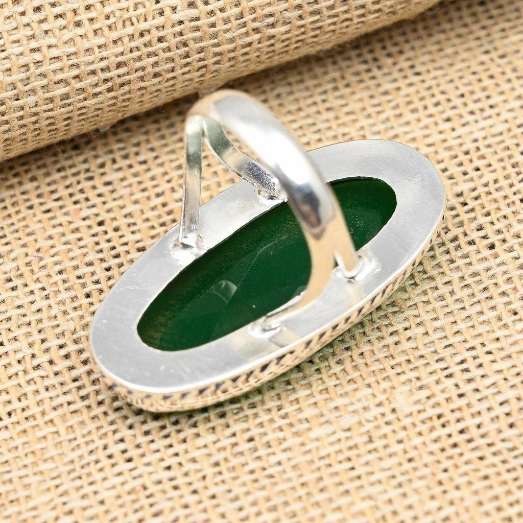 Ювелирные изделия ручной работы с граненым зеленым ониксом, твердое кольцо из стерлингового серебра 925 пробы