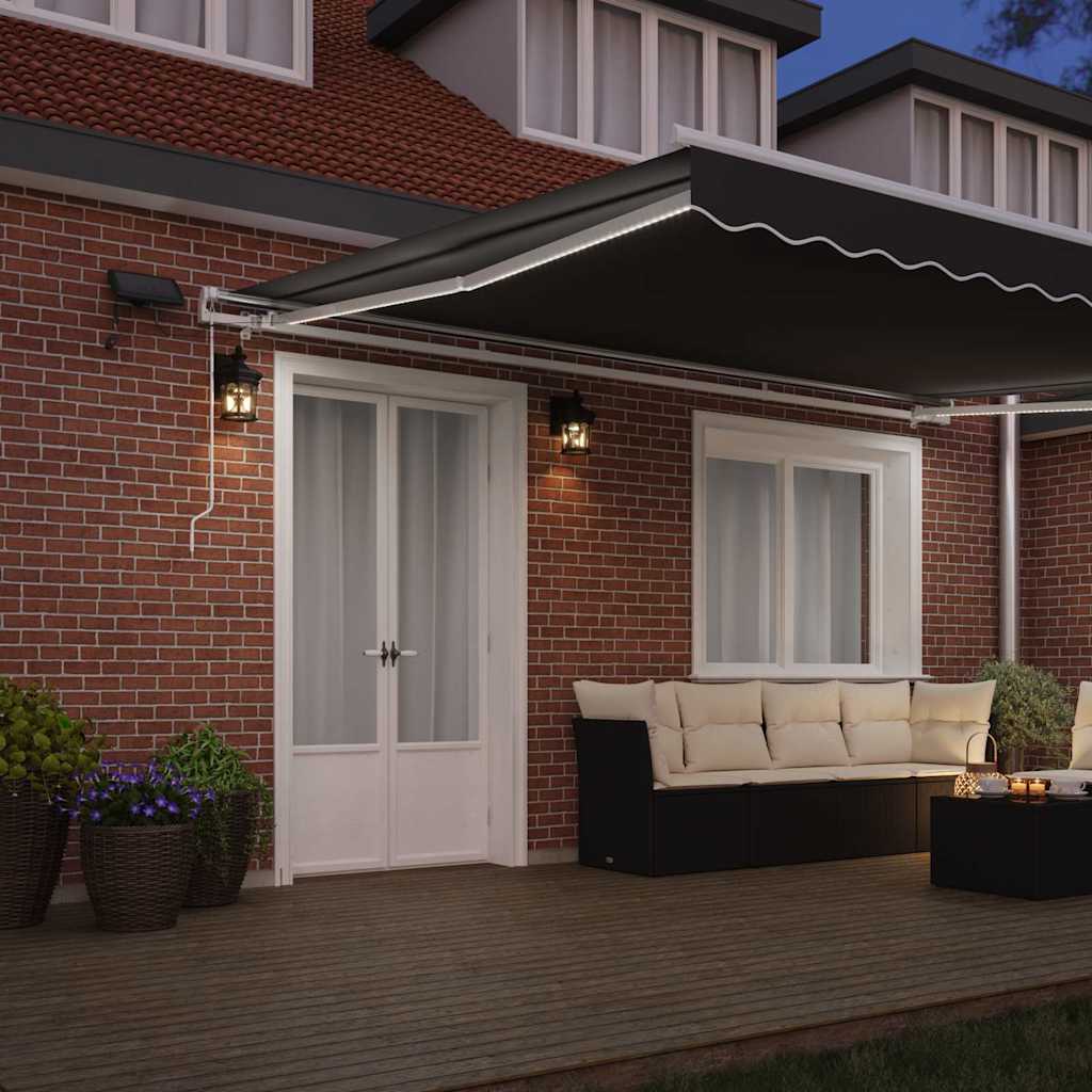 Retractable Awning Frame with LED Light Strips White 400 x 300 cm Aluminum