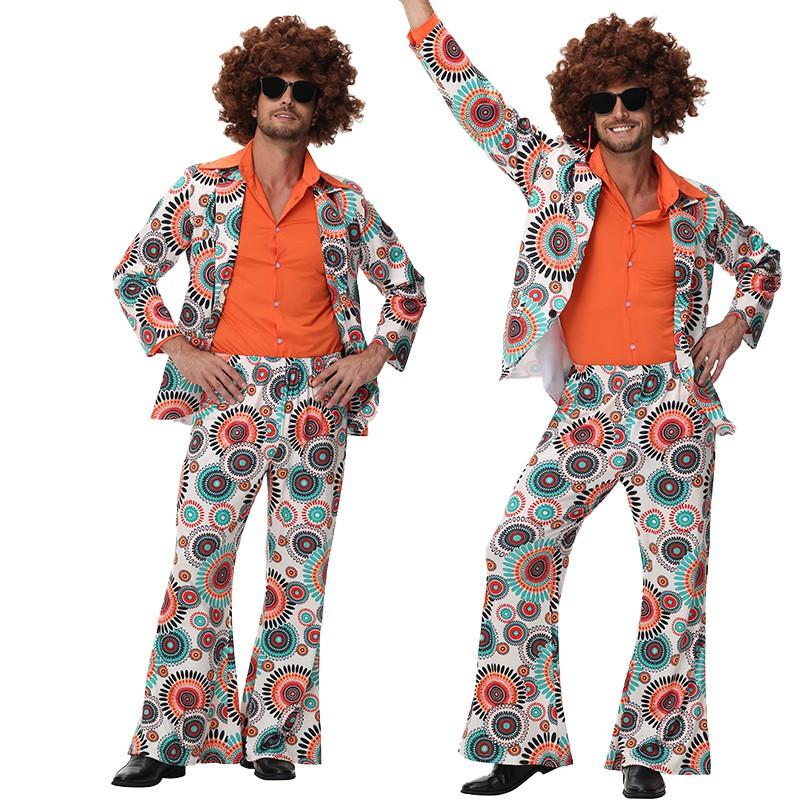 Hippie Halloween Costume Women Men 70s Disco Outfit Retro Party Couple Cosplay Stage Wear