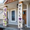 Spring Summer Banner 70x12 Inch Vertical Spring Summer Door Banners Door Decorations Hanging Purple Floral Welcome Porch Signs Outdoor Summer
