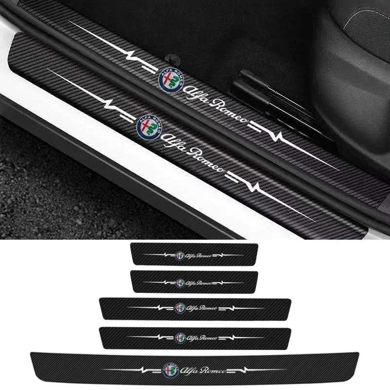 For Alfa Romeo Giulia 159 147 156 4C Stelvio Giulietta Mito Car Door Sill Protector Sticker Carbon Fiber Rear Tail Bumper Decals zq5