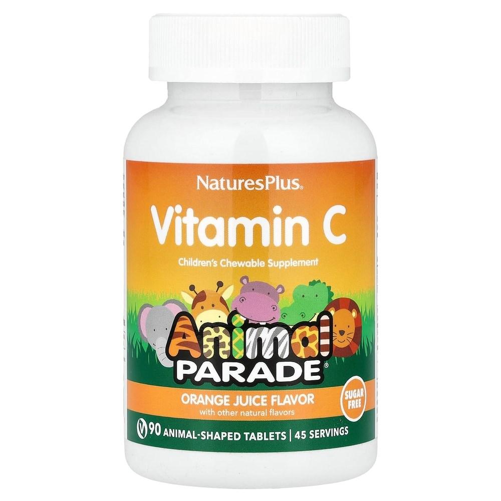 NaturesPlus Animal Parade Детский жевательный витамин С Апельсиновый сок Без сахара Формы животных 90 таблеток 1 шт 1,5 л