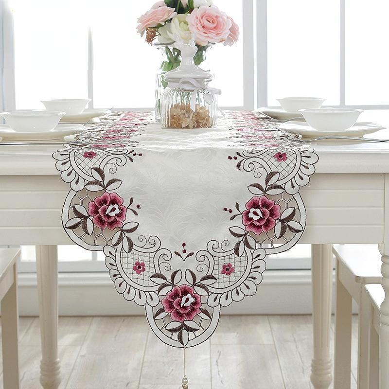 Table Cloth Milky Elegant Luxury Embroidered Tablecloth Table Juppe Satin Jacquard Flower Dining Table Cover Tv Cabinet Cover