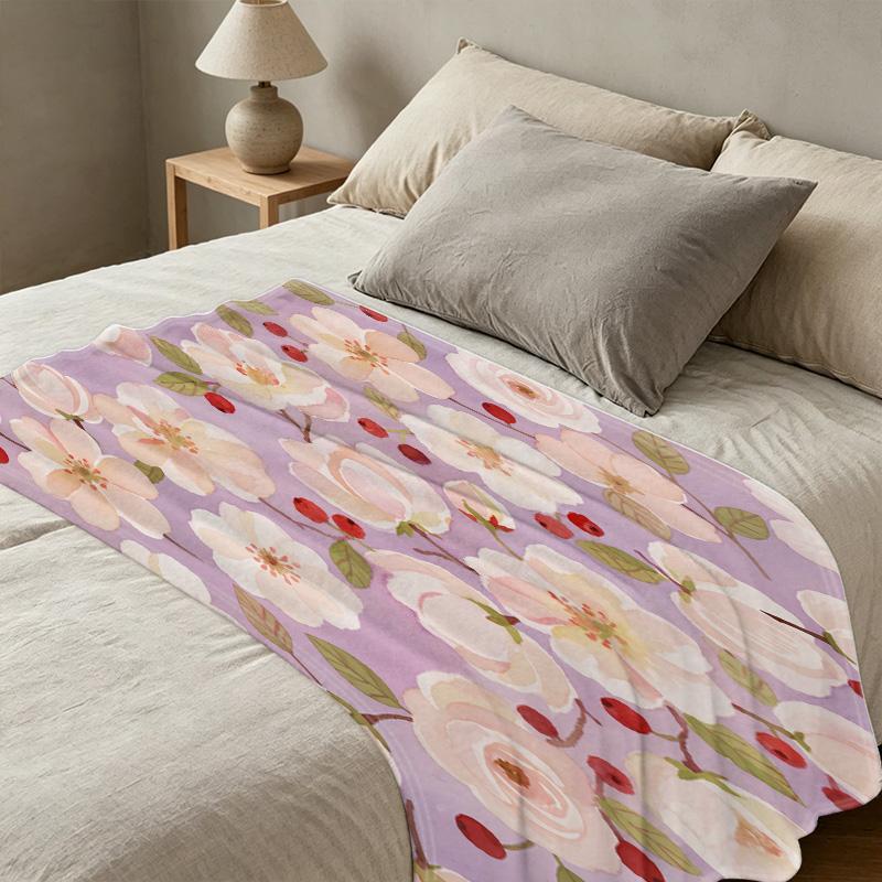 High-Density Flannel Fleece Floral Throw Blanket – Soft Warm Cozy for Sofa Napping, Halloween & Christmas Home Use