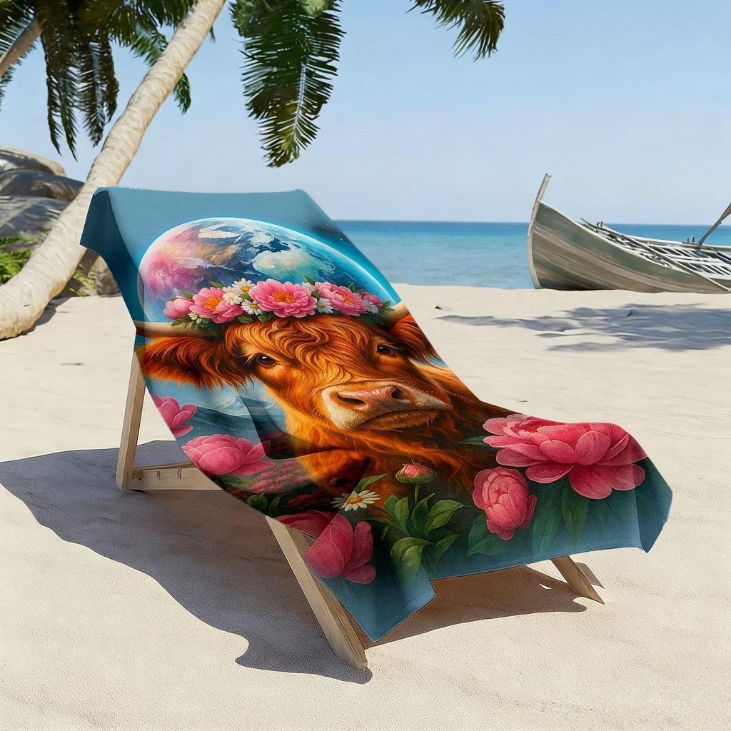 Starfield Heights Cattle Theme polyester microfiber beach towel is highly absorbent, suitable for swimming and beach outings