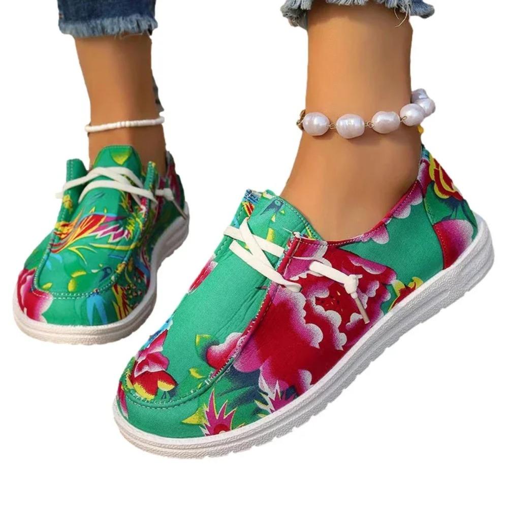 Sneakers Women Print Random Flats Shoes 2024 Spring New Fashion Lace Up Sports Shoes Platform Walking Running Femme Zapatillas