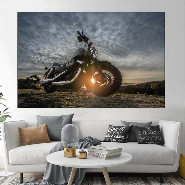 Пейзаж, мотоцикл, туман, нагрузка, плакаты и принты, холст, живопись, черно-белые настенные художественные фотографии, домашний декор, без рамки