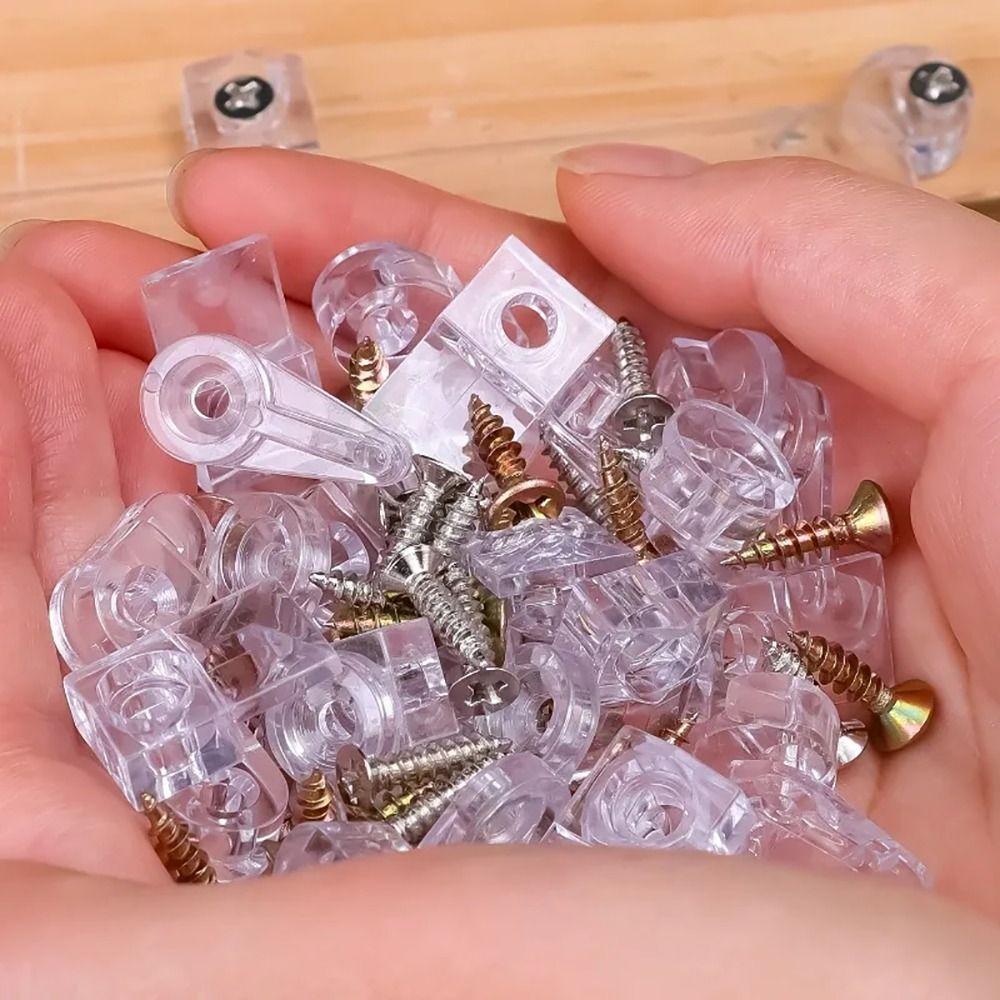 100Pcs with Screws Glass Fixing Clip Kit Plastic Mirror Holder Clip  Cabinet Doors Windows