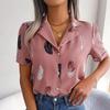 Women's Summer Casual Loose Feather Collar Short Sleeve Blouse Top All Match Shirt Suit