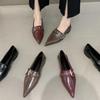 Niche New Light Luxury Pointed Square Metal Buckle with Deep Commute Light Mouth Medium Heel French Retro Single Shoes