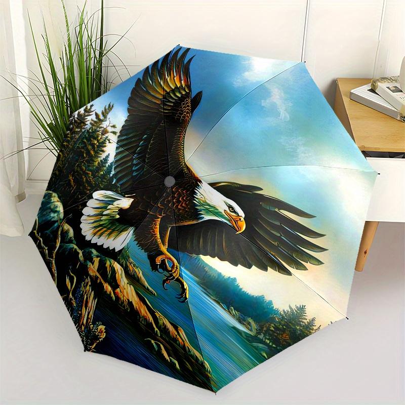 Eagle, Nature Automatic folding umbrella simple eight rib design, bright color pattern, durable iron frame, ideal for travel and outdoor, b