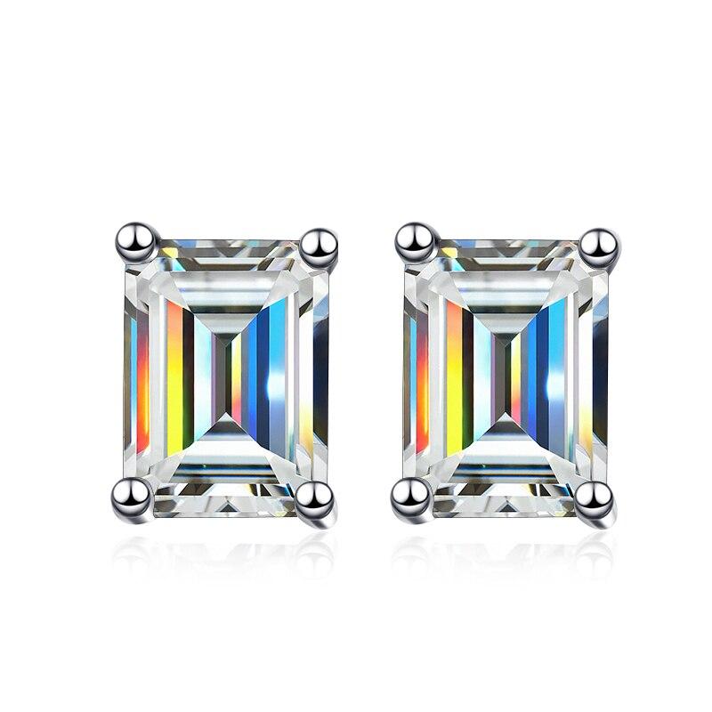 Bague Ringen Муассанит D Цвет 1 карат/2 карата/4 карата одна пара сережек-гвоздиков из стерлингового серебра 925 пробы изумрудной огранки для женщин Pt950 с платиновым покрытием