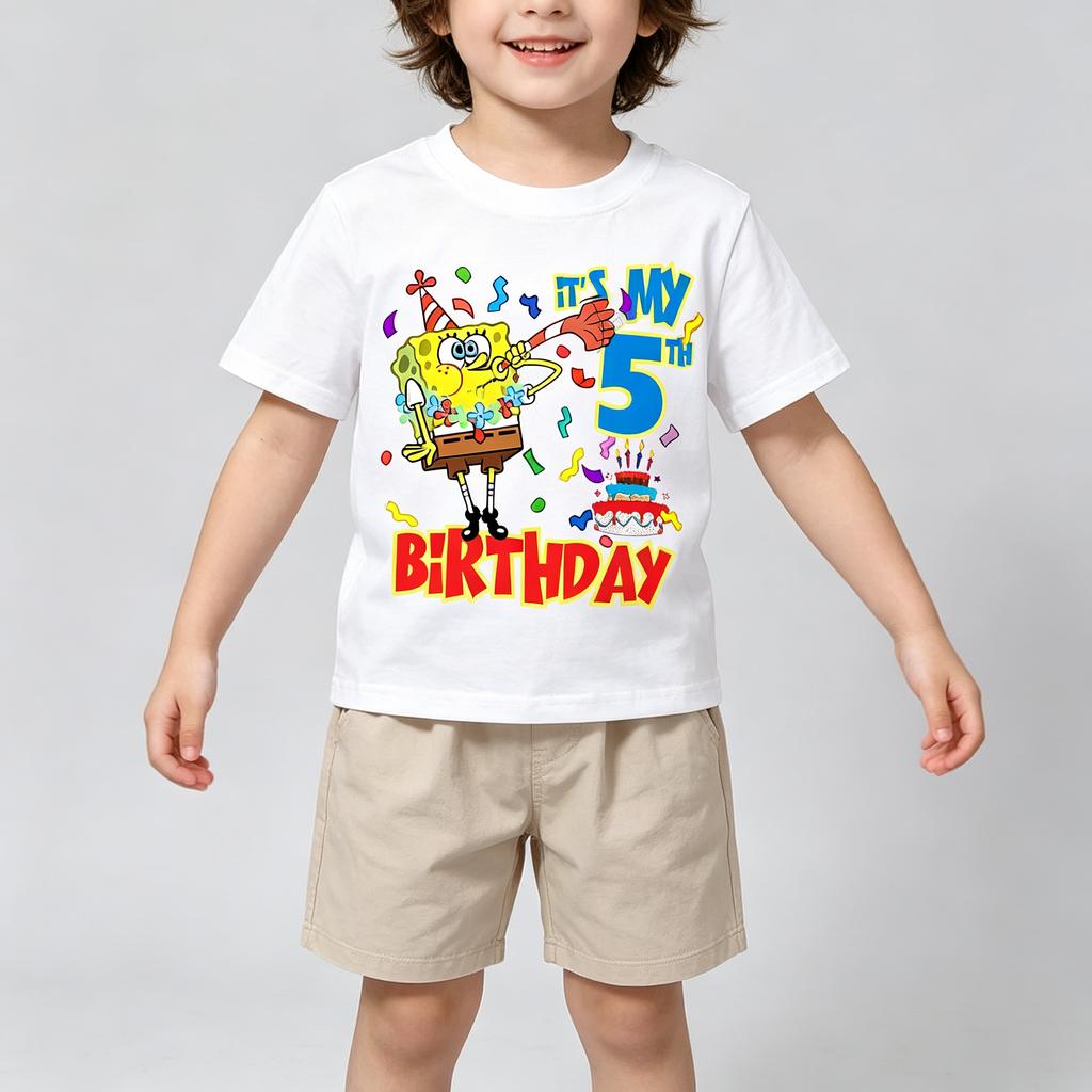 Kawaii Spongebob Squarepants Birthday Anime Figure Men Women Tee Adults Children Boy Gril Top Kids Parent Child Cotton Tshirt