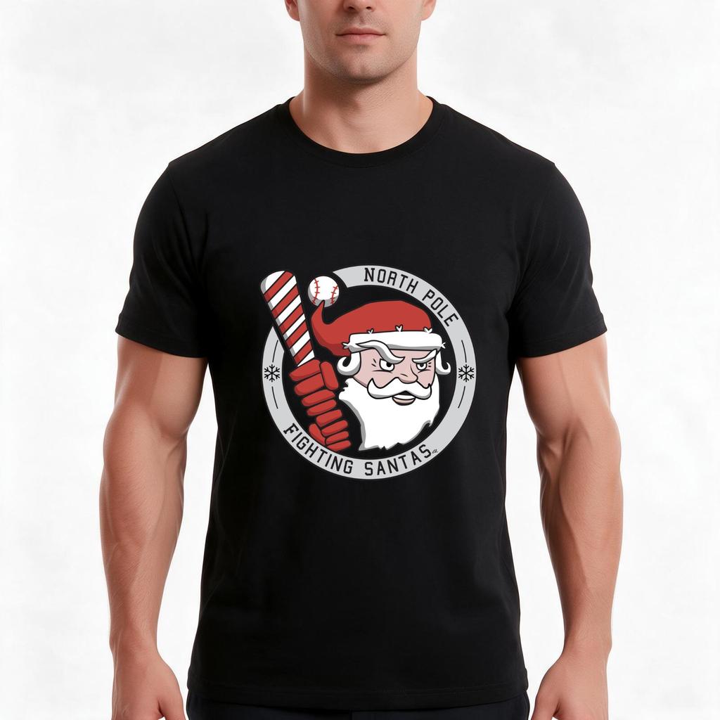 North Pole Fighting Santas Christmas Baseball Team TShirt Summer Casual Cotton Tee Oversized Streetwear Tops Cotton