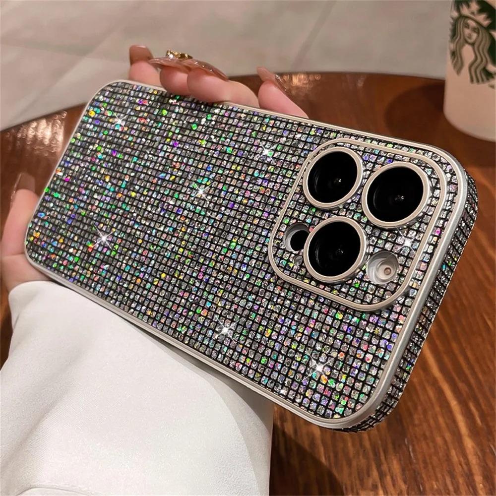 Чехол-накладка на весь экран с блестками в клетку и пайетками для iPhone 17 16 15 14 13 12 Pro Max, Сверкающий чехол с защитой камеры