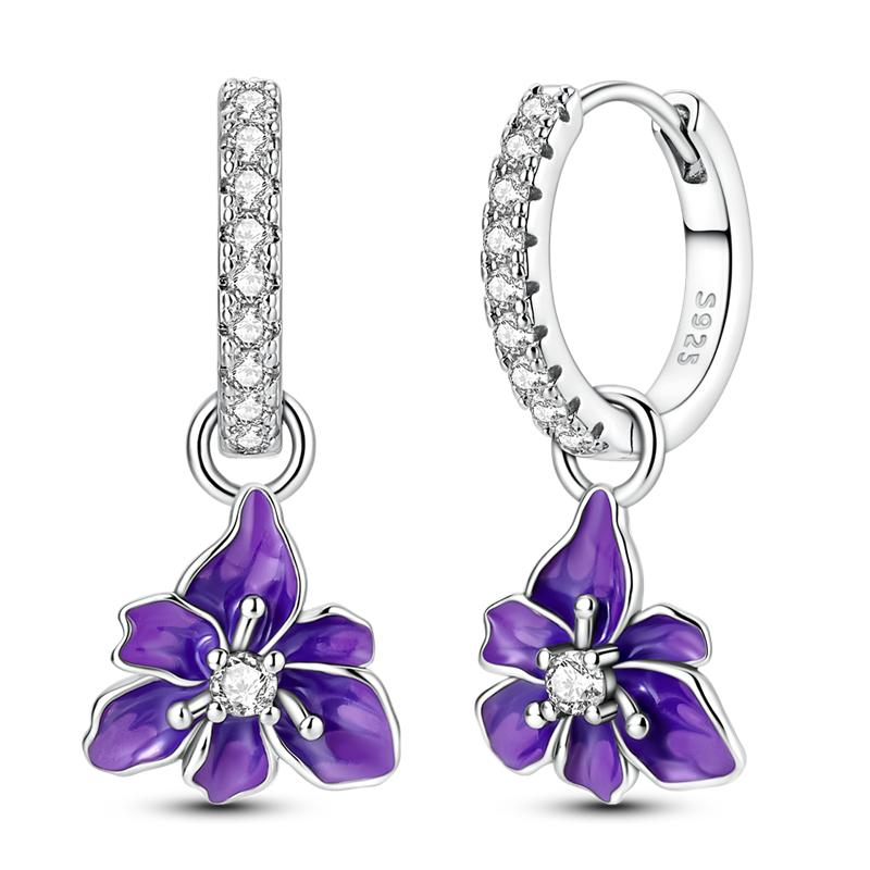 925 Sterling Silver Hoop Earrings Love Flower Plant Ear Studs Fit Teens Women Female Party Drop Earrings Jewelry Gifts 2