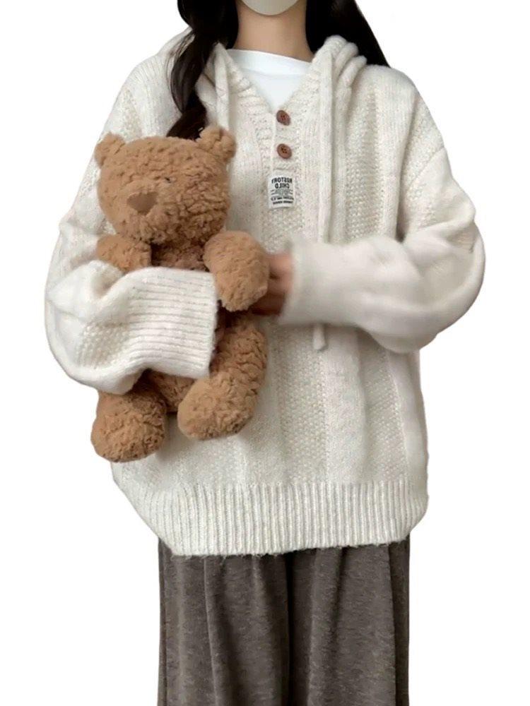 Мягкий вязаный пуловер с капюшоном для женщин – Уютная и свободная верхняя одежда для осени, зимы и весны.