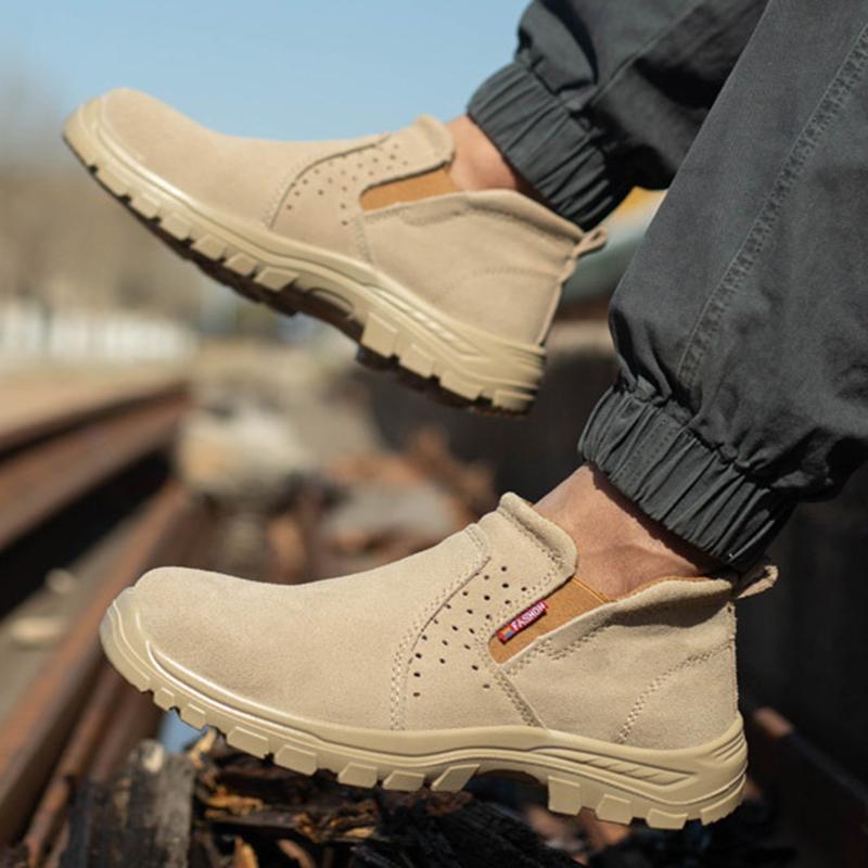 Oulylan Men's Steel Toe Safety Shoes Anti-Smash Anti-Puncture Work Safety Boots Summer Comfortable Breathable Work Shoes