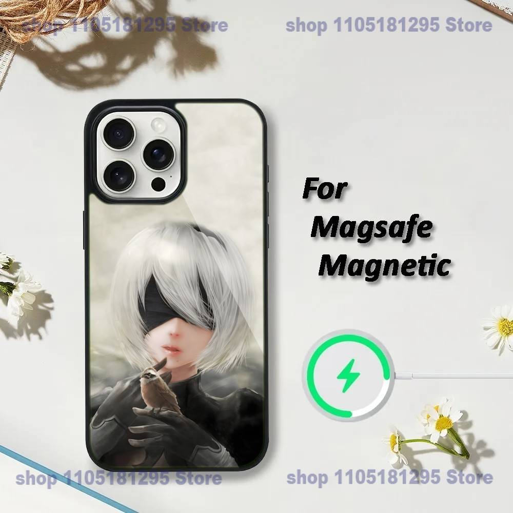 Чехол для телефона N-NieR Automata 2B для iPhone 17,16,15,14,13,12,11,Plus,Pro,Max,Mini Магнитная беспроводная зарядка Magsafe