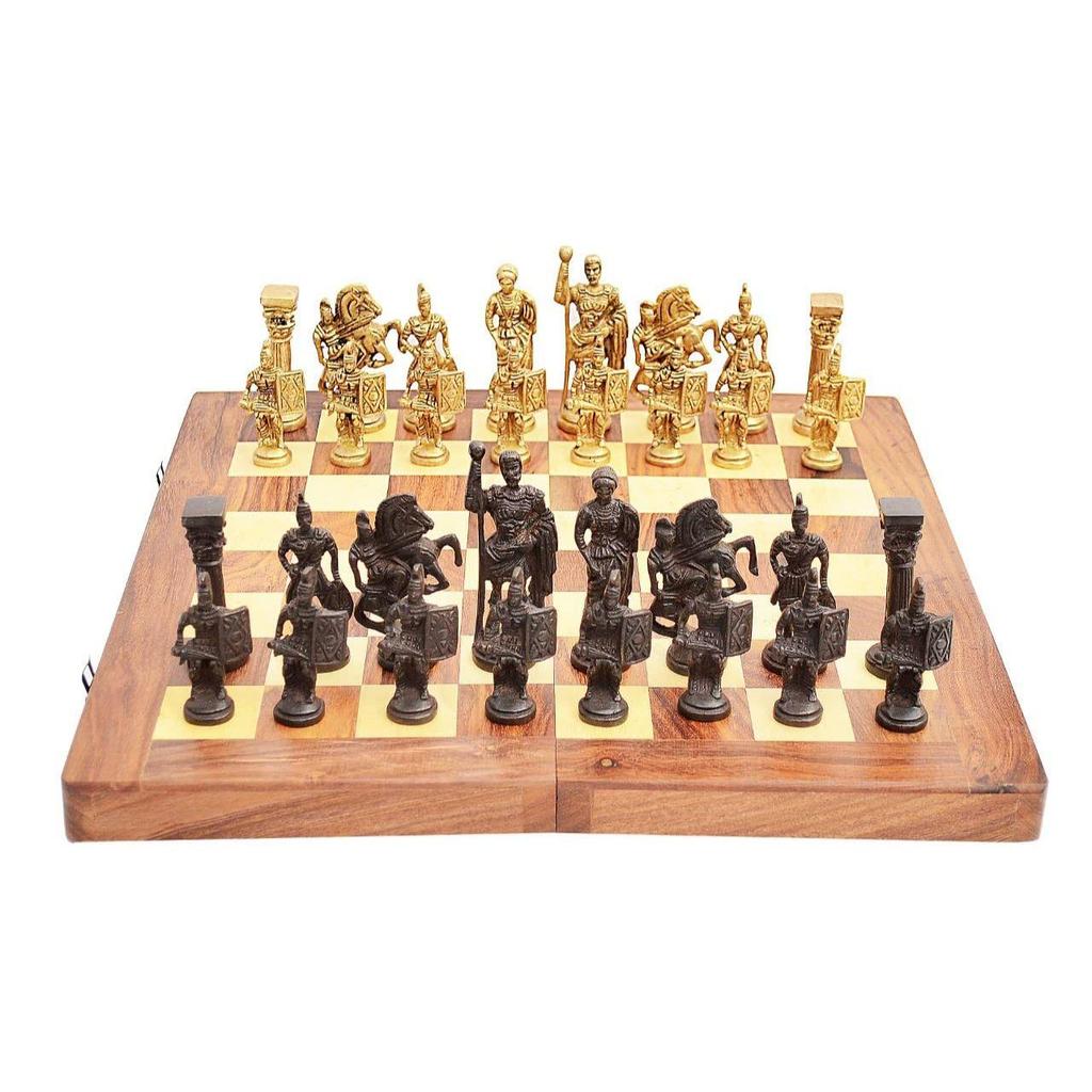 Набор римских латунных шахмат ручной работы Skywalk с деревянной доской, 2 игрока для детей и взрослых, коричневый