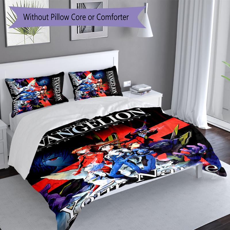 3pcs Custom Name Neon Genesis Evangelion Set,Includes 1 Duvet Cover and 2 Pillowcases,All-season Bedroom Decor