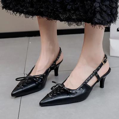 Женская обувь, женские туфли на высоком каблуке, летнее повседневное платье 2024, на шнуровке с заклепками, игольная пряжка, заостренный тонкий каблук, женские сандалии