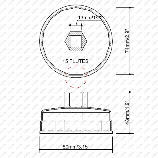 Ключ-съемник крышки масляного фильтра 73-74 мм, 15 шлицов. Головка, совместимая с масляным фильтром AC Delco PF63/PF64, для Chrysler, GM, Equinox 1.5L и Chevy