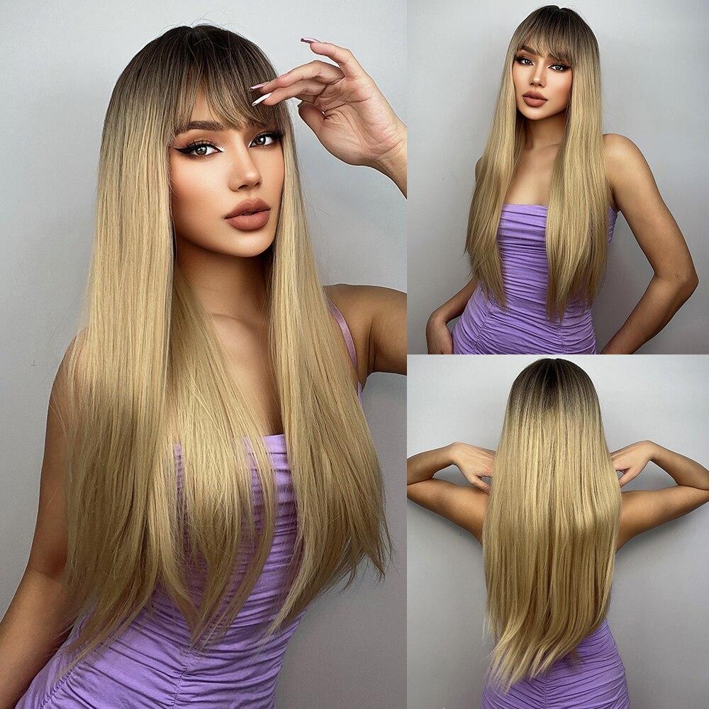 EASIHAIR Длинные блондинистые парики из синтетических волос, натуральные прямые, милый парик Лолиты для косплея с челкой для женщин, парики из термостойкого волокна