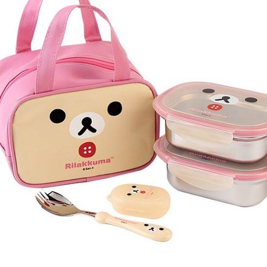Rilakkuma Kids 2-Tier Stainless Steel Lunch Box Set (with Fork & Spoon)