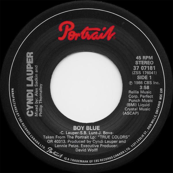 7-дюймовая пластинка CYNDI LAUPER Boy Blue 3707181 Портрет 1987 Канада Рок Б/у