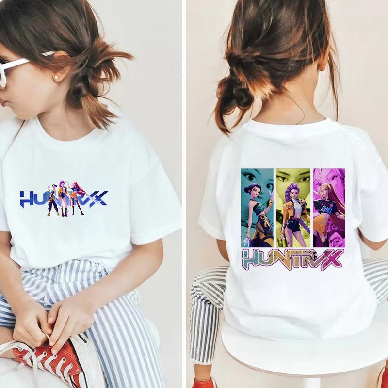 KPOP HuntRX Demon Slayers Футболка детская с коротким рукавом и корейским принтом (Medium / Large)
