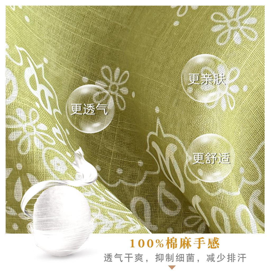 Green cashew flower cotton and linen small square scarf silk scarf women's spring and autumn versatile travel photo matching retro style literary scar