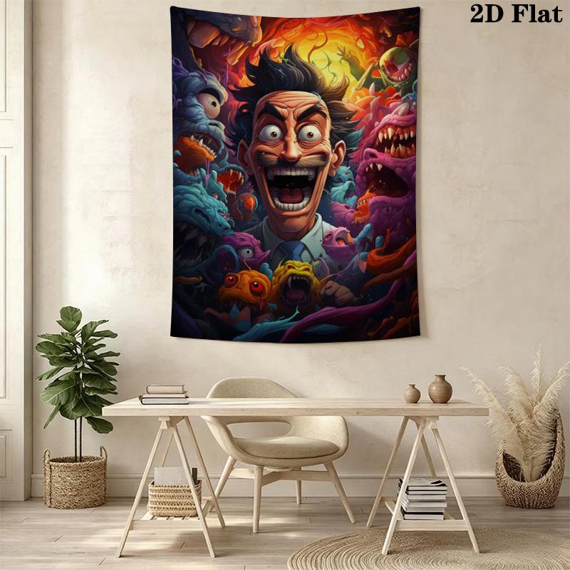 Mad Scientist Monster Surreal Art Tapestry, Colorful Psychedelic Wall Hanging, Wall Art Decor for Bedroom Living Room Dorm