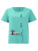 Women's Fashion Vase Print Casual Cotton Linen Short Sleeve Round Neck T-shirt Shirt Leisure Loose Summer Blouse Tops
