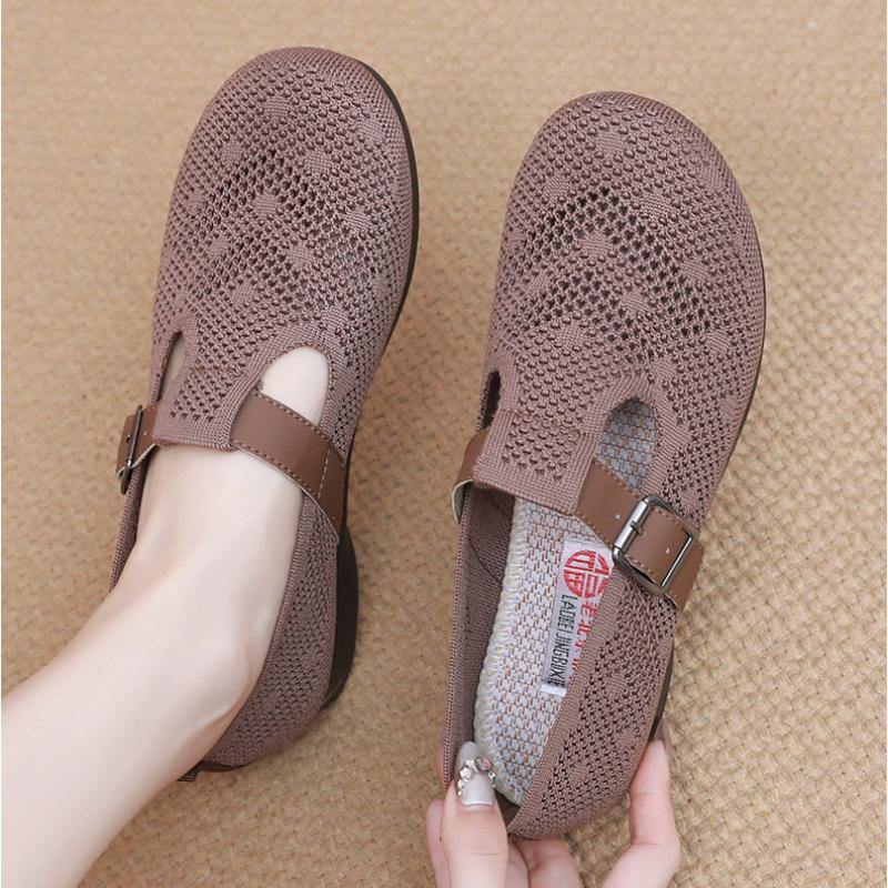 Летние дышащие сетчатые туфли на плоской подошве с круглым носком для женщин, нескользящая повседневная обувь для отдыха на открытом воздухе, женская мягкая портативная обувь для ходьбы