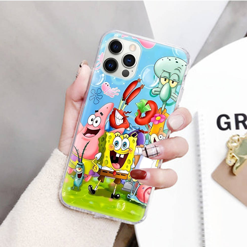 JS45 SpongeBob Friend Прозрачный чехол для Samsung A04 A14 A23 M33 M53 Realme 10 9 C35 C55 VIVO Y02 X80 Infinix Hot 30 Note 11 Tecno Spark 8P Pro