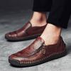 Men's Casual Patchwork Leather Zip Split Round Toe Slip-on Shoes Fashion Antiskid Suture Sole Loafer