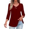 Shirts For Women Trendy V Neck Button T Shirts Casual Solid Color Summer Tees T Shirt Blouse Three Quarter Sleeve Tops For Women