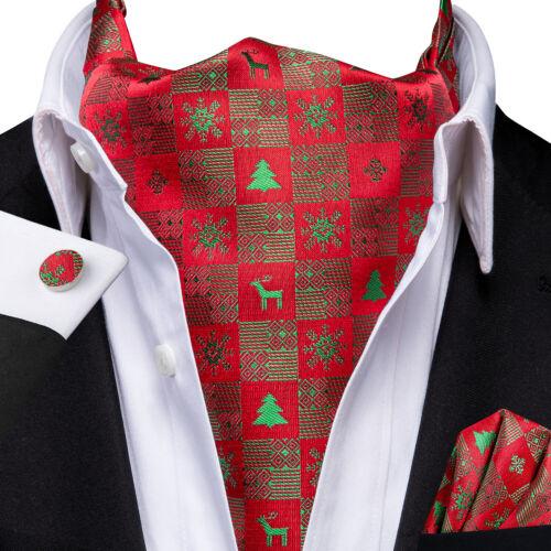 Christmas Mens Red Black Green Cravat Tie Set Silk Ascot Tie Bow Tie Event Set