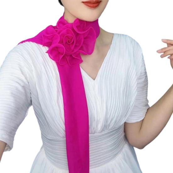 Chiffon Satin Long Scarf Flower Decor Breathable Versatile Beach Shawl Sun Protection Chiffon Shawl Daily
