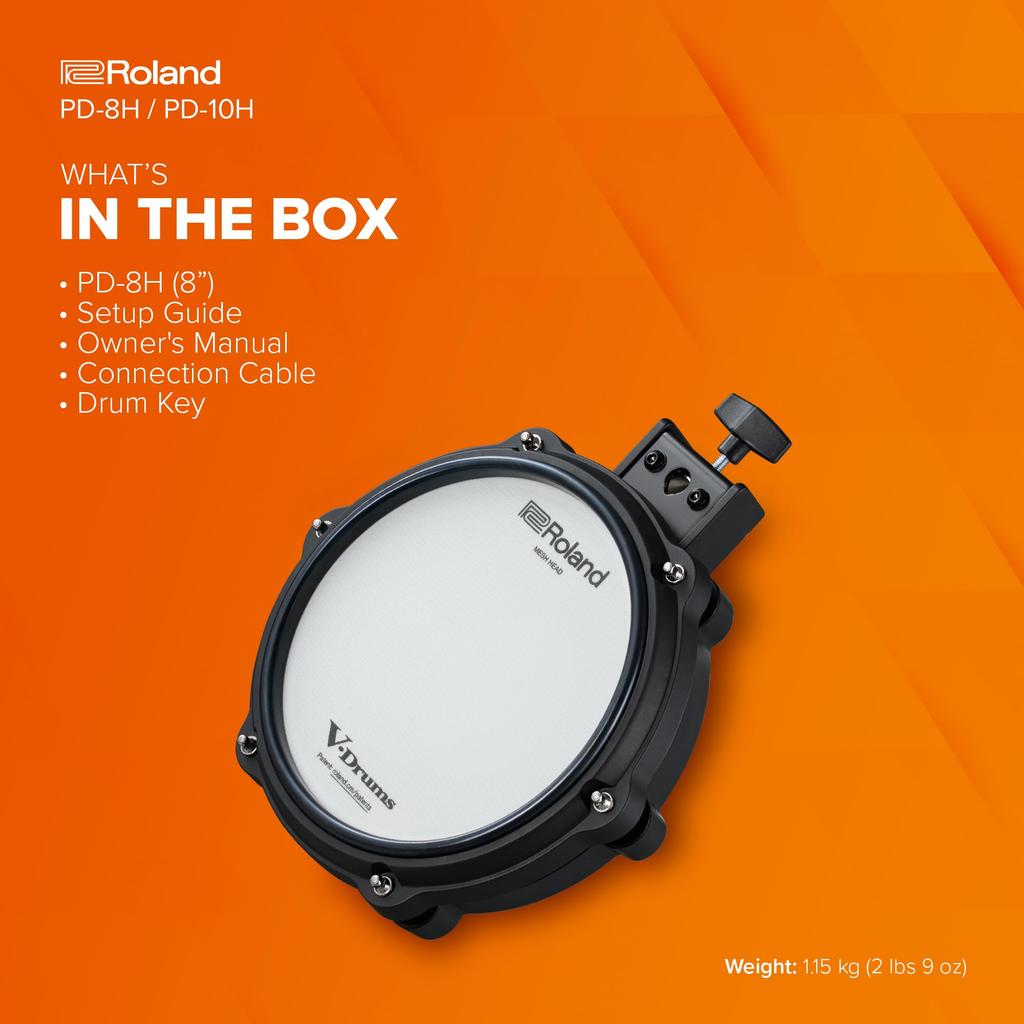 Roland Двухзонный триггер 20,3 см: ощущение и отклик. Прочный и тихий. Прочная обода и резиновое покрытие. Совместим с широким спектром Roland PD-8H V-Pad 20,3